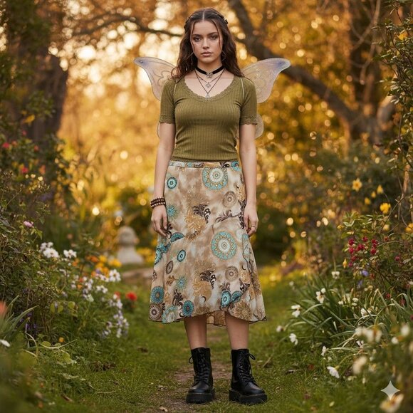 Vintage ON By Leboff A Line Midi Skirt Floral Size S 90s Fairy Grunge Boho - Picture 1 of 6
